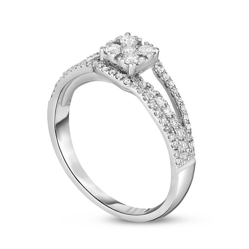 0.50 CT. T.W. Composite Natural Diamond Square Split Shank Engagement Ring in Solid 14K White Gold