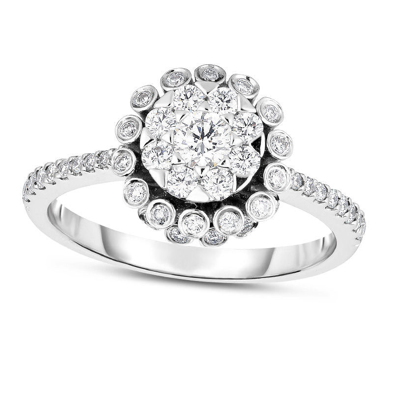 0.63 CT. T.W. Natural Diamond Flower Frame Engagement Ring in Solid 14K White Gold