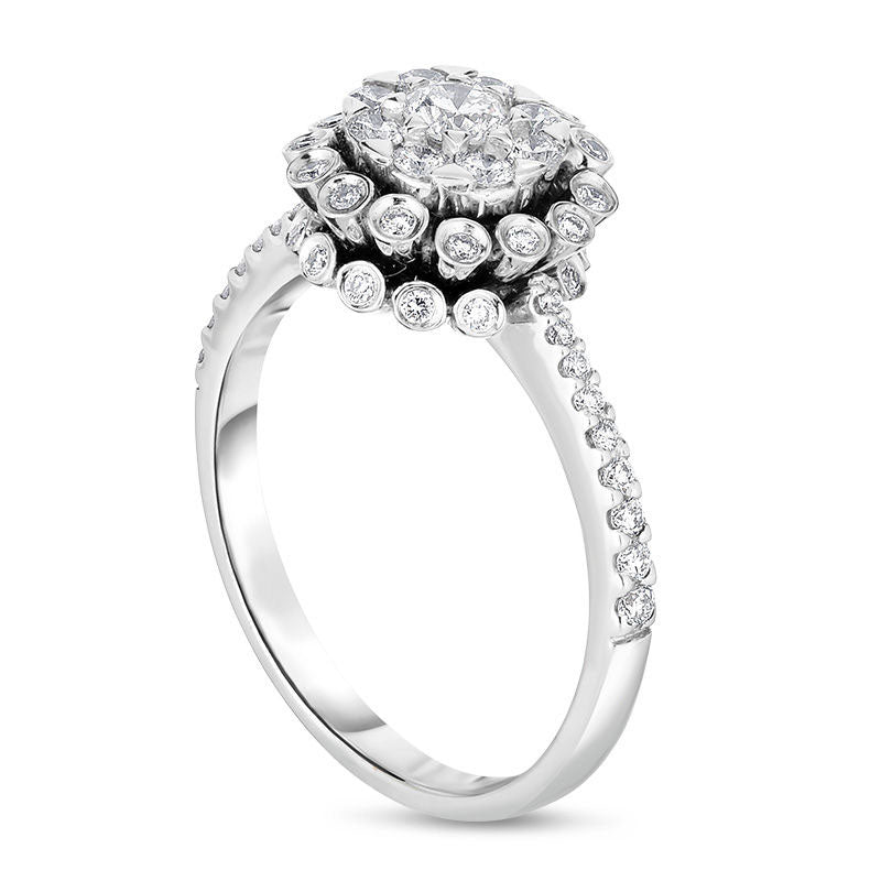 0.63 CT. T.W. Natural Diamond Flower Frame Engagement Ring in Solid 14K White Gold