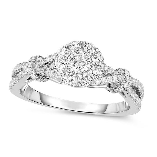 0.63 CT. T.W. Natural Diamond Frame Twist Collar Engagement Ring in Solid 14K White Gold