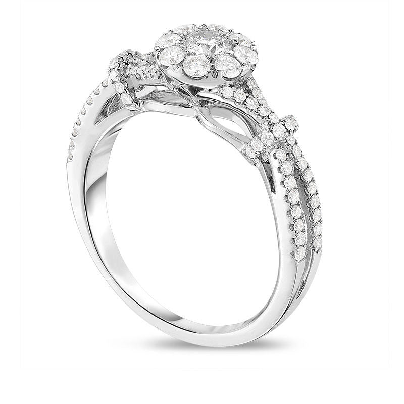 0.63 CT. T.W. Natural Diamond Frame Twist Collar Engagement Ring in Solid 14K White Gold