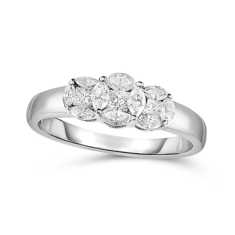 0.50 CT. T.W. Marquise and Princess-Cut Composite Natural Diamond Three Stone Engagement Ring in Solid 14K White Gold