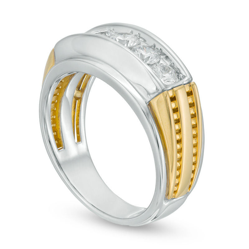 Men's 1.0 CT. T.W. Natural Diamond Five Stone Ridged Wedding Band in Solid 14K Two-Tone Gold