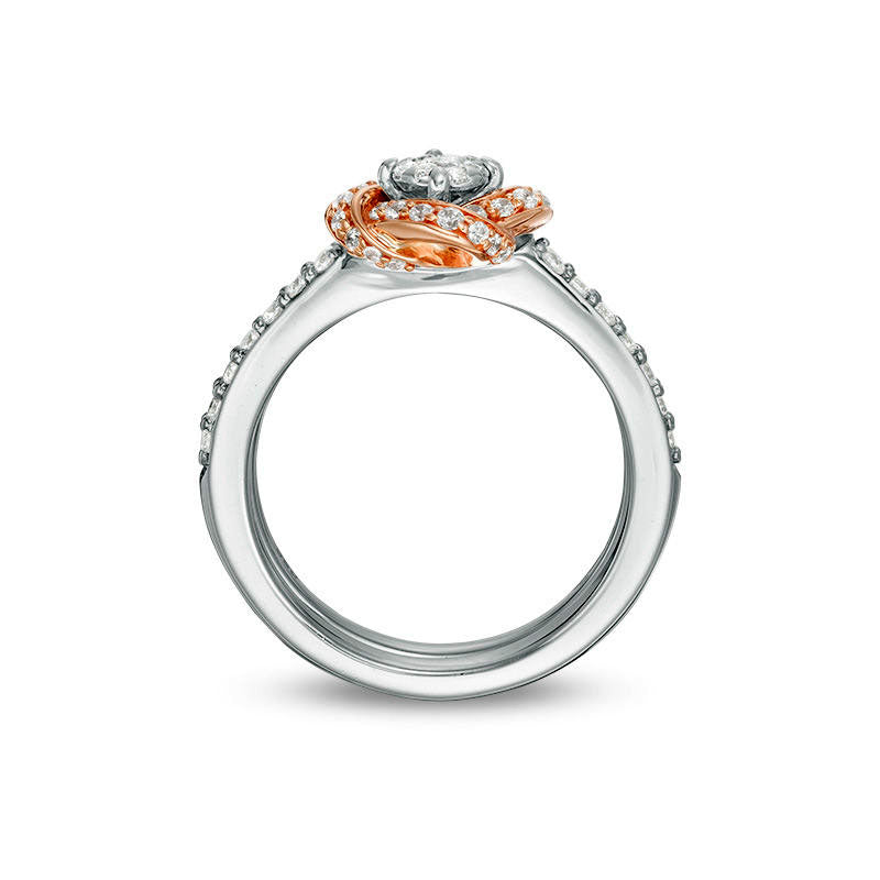 0.63 CT. T.W. Natural Diamond Love Knot Frame Bridal Engagement Ring Set in Solid 10K Two-Tone Gold