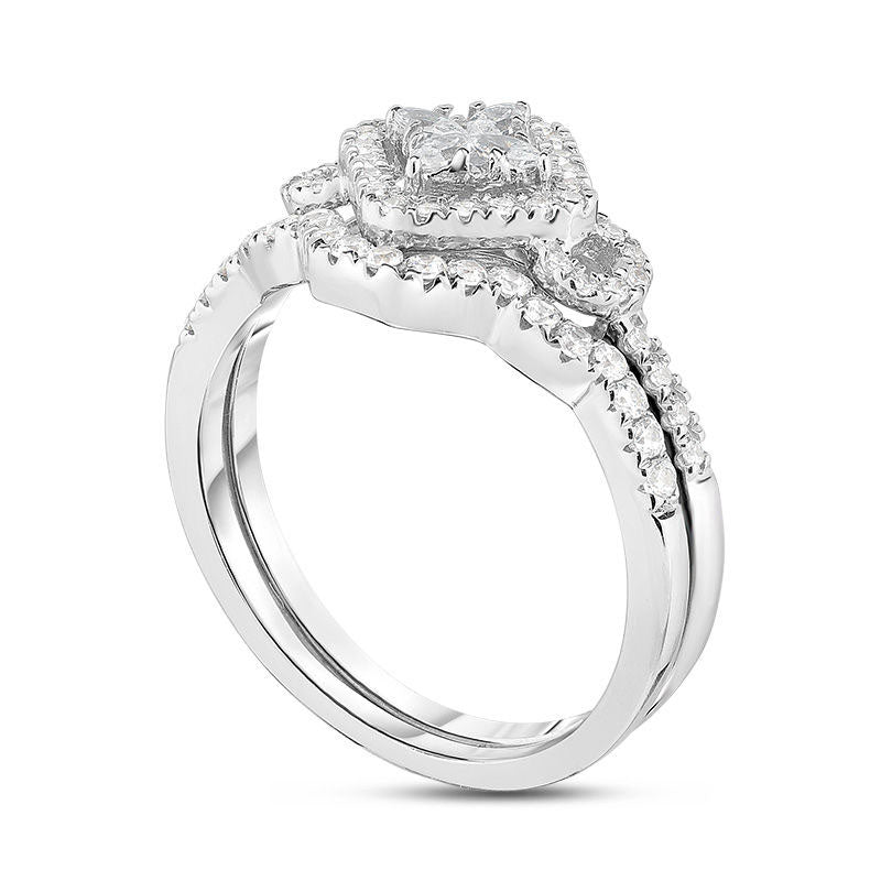 0.50 CT. T.W. Composite Natural Diamond Tilted Double Square Frame Bridal Engagement Ring Set in Solid 14K White Gold