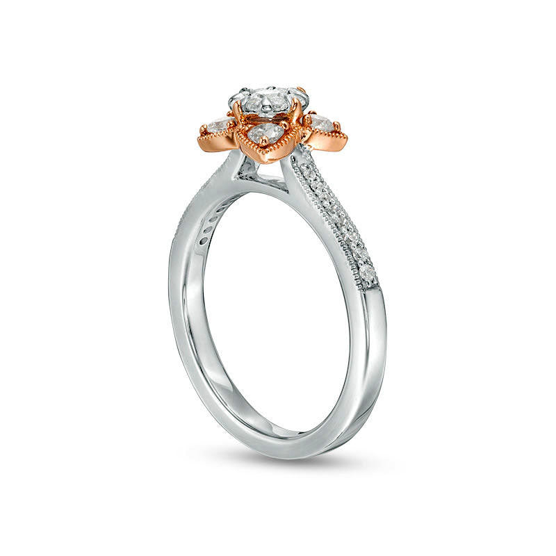 0.50 CT. T.W. Natural Diamond Petal Frame Antique Vintage-Style Engagement Ring in Solid 10K Two-Tone Gold