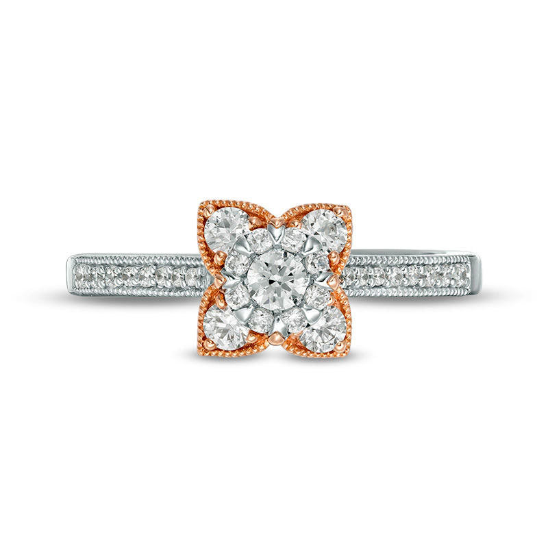 0.50 CT. T.W. Natural Diamond Petal Frame Antique Vintage-Style Engagement Ring in Solid 10K Two-Tone Gold