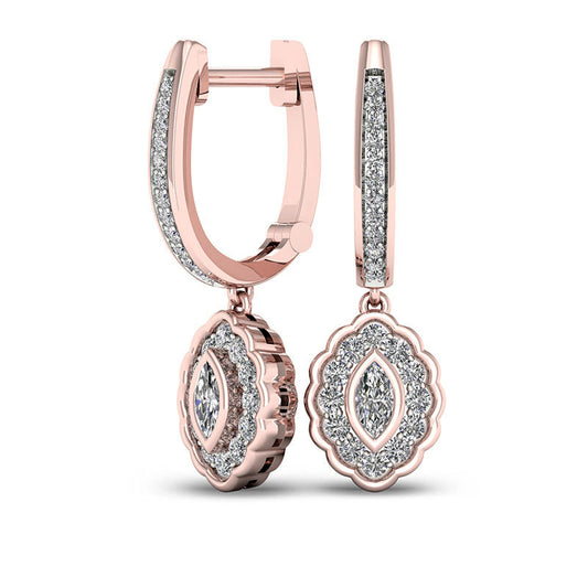 0.5 CT. T.W. Marquise Diamond Flower Frame Drop Hoop Earrings in 10K Rose Gold