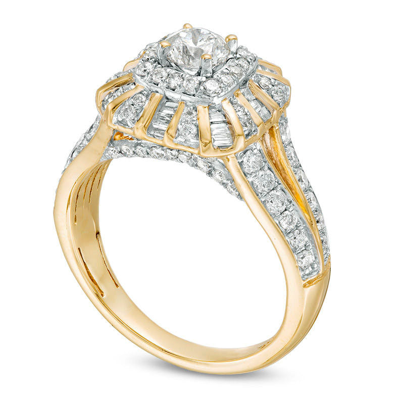 1.0 CT. T.W. Natural Diamond Double Cushion Frame Antique Vintage-Style Engagement Ring in Solid 10K Yellow Gold