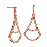 Lab-Created White Sapphire Pendulum Drop Earrings in Sterling Silver with 14K Rose Gold Plate