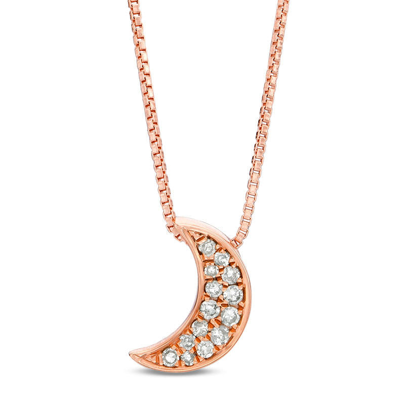 0.1 CT. T.W. Natural Diamond Crescent Moon Pendant in Sterling Silver with 18K Rose Gold Plate