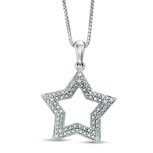 0.05 CT. T.W. Natural Diamond Open Star Pendant in Sterling Silver