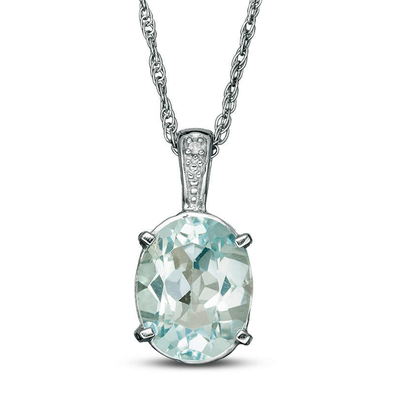 Oval Blue Topaz and Natural Diamond Accent Bale Drop Pendant in Sterling Silver