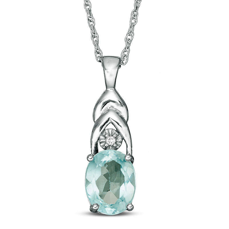 Oval Blue Topaz and Natural Diamond Accent Layered Pendant in Sterling Silver