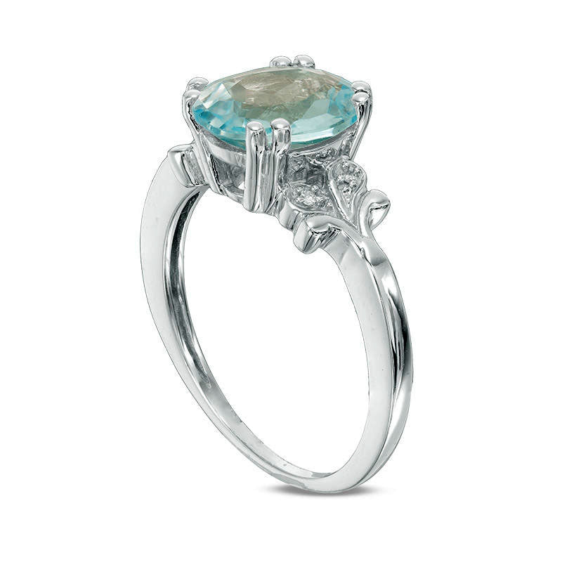 Oval Blue Topaz and Natural Diamond Accent Antique Vintage-Style Ring in Sterling Silver