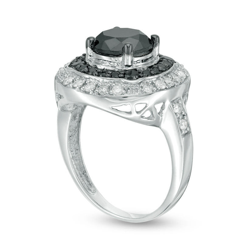 2.5 CT. T.W. Enhanced Black and White Natural Diamond Double Frame Engagement Ring in Solid 10K White Gold - Size 7