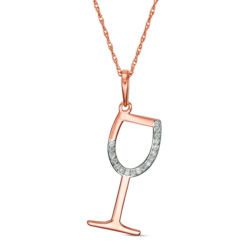 0.05 CT. T.W. Natural Diamond Laser-Cut Wine Glass Pendant in 10K Rose Gold