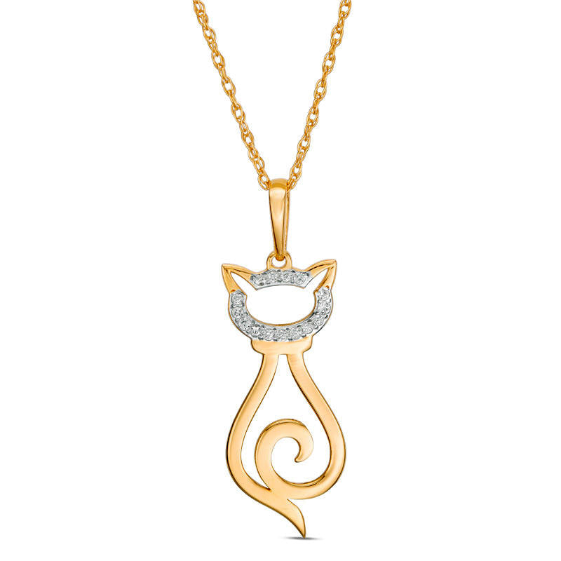 0.05 CT. T.W. Natural Diamond Laser-Cut Cat Pendant in 10K Yellow Gold