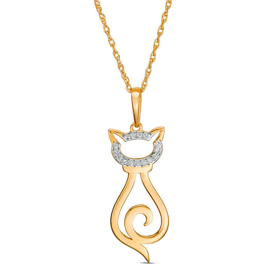 0.05 CT. T.W. Natural Diamond Laser-Cut Cat Pendant in 10K Yellow Gold