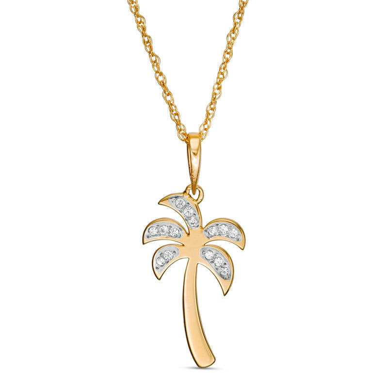 0.05 CT. T.W. Natural Diamond Laser-Cut Palm Tree Pendant in 10K Yellow Gold