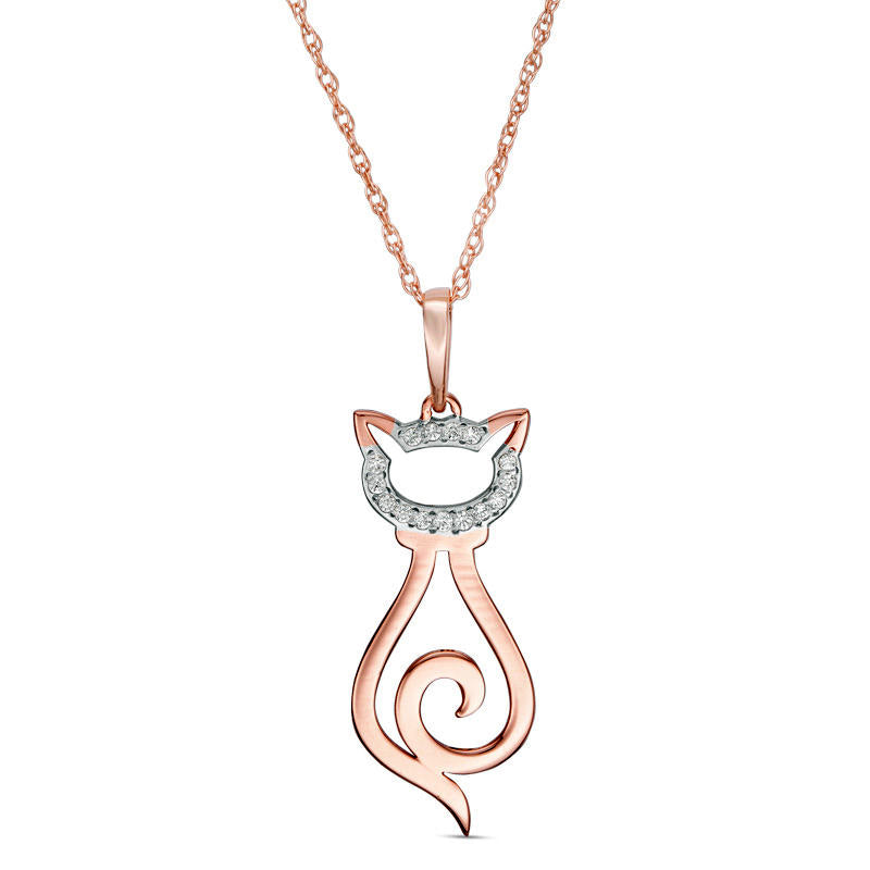 0.05 CT. T.W. Natural Diamond Laser-Cut Cat Pendant in 10K Rose Gold