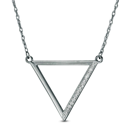 0.05 CT. T.W. Natural Diamond Laser-Cut Triangle Necklace in 10K White Gold