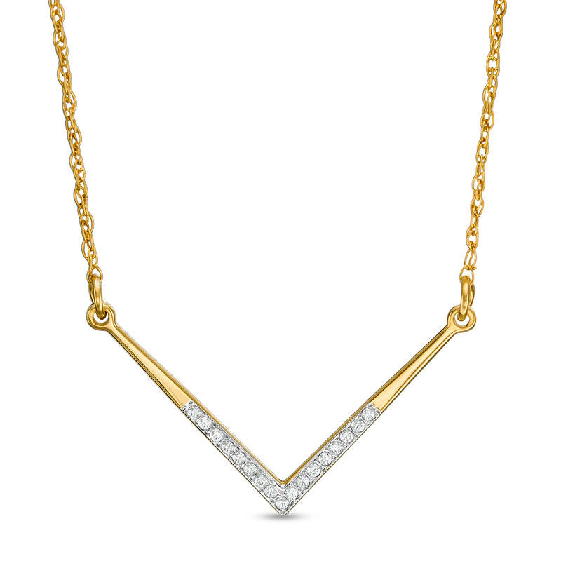 0.05 CT. T.W. Natural Diamond Laser-Cut Chevron Necklace in 10K Yellow Gold