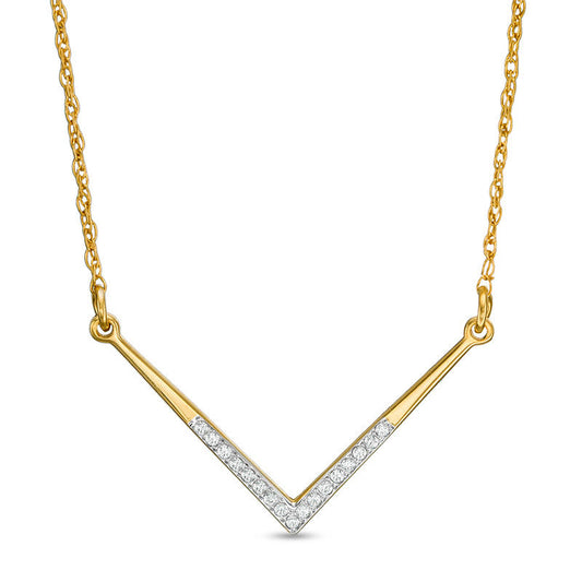 0.05 CT. T.W. Natural Diamond Laser-Cut Chevron Necklace in 10K Yellow Gold