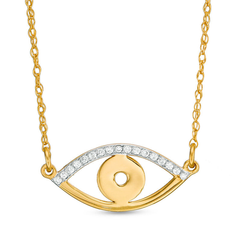 0.05 CT. T.W. Natural Diamond Laser-Cut Evil Eye Necklace in 10K Yellow Gold