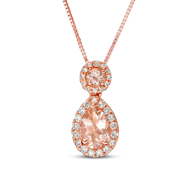 Morganite and 0.17 CT. T.W. Natural Diamond Frame Drop Pendant in 10K Rose Gold