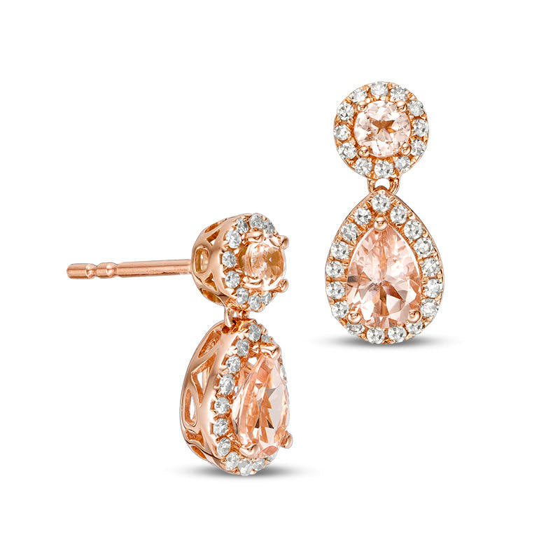 Morganite and 0.25 CT. T.W. Diamond Frame Drop Earrings in 10K Rose Gold