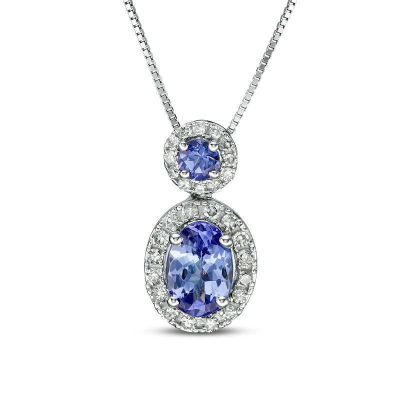 Tanzanite and 0.17 CT. T.W. Natural Diamond Frame Drop Pendant in 10K White Gold