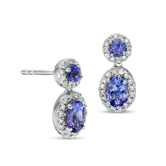 Tanzanite and 0.25 CT. T.W. Diamond Frame Drop Earrings in 10K White Gold