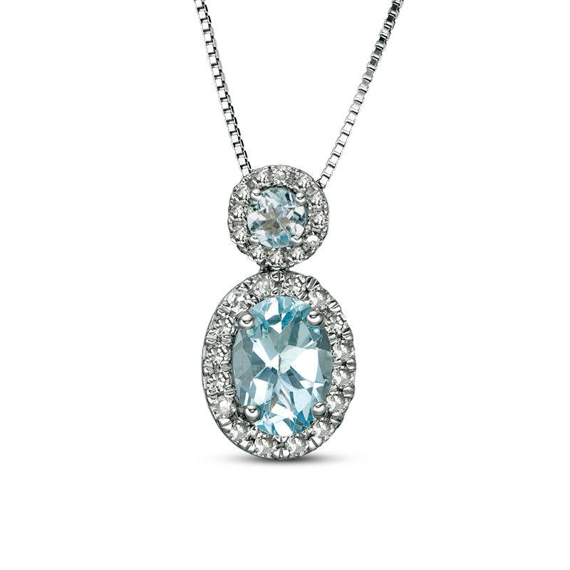 Aquamarine and 0.17 CT. T.W. Natural Diamond Frame Drop Pendant in 10K White Gold