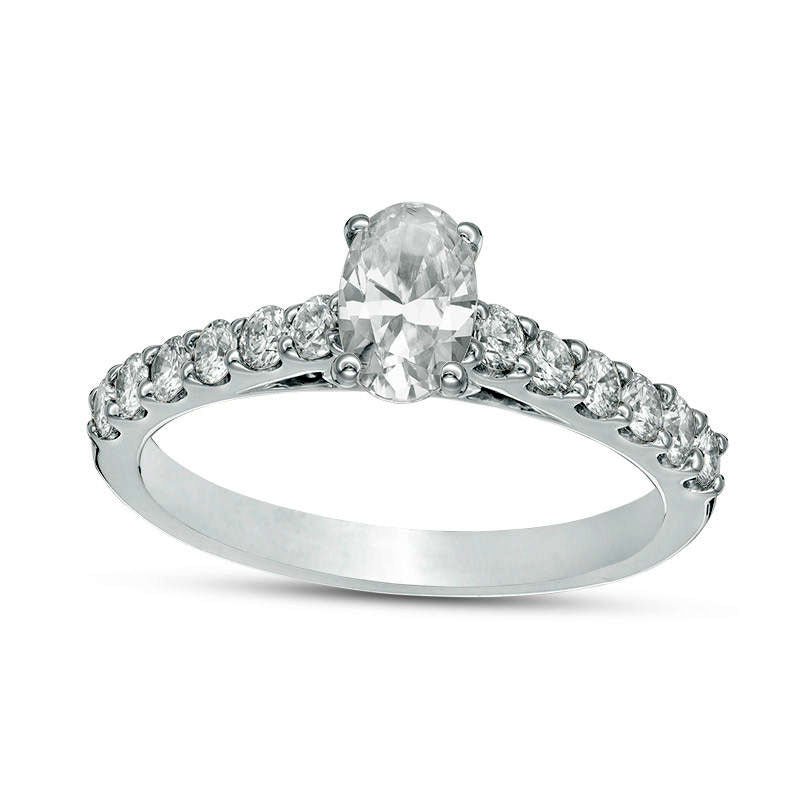 1.0 CT. T.W. Certified Oval Natural Diamond Engagement Ring in Solid 14K White Gold (I/I1)