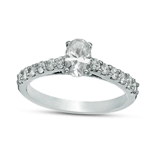 1.0 CT. T.W. Certified Oval Natural Diamond Engagement Ring in Solid 14K White Gold (I/I1)