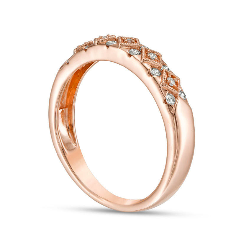 0.20 CT. T.W. Certified Natural Diamond Geometric Antique Vintage-Style Anniversary Band in Solid 14K Rose Gold (I/I1)