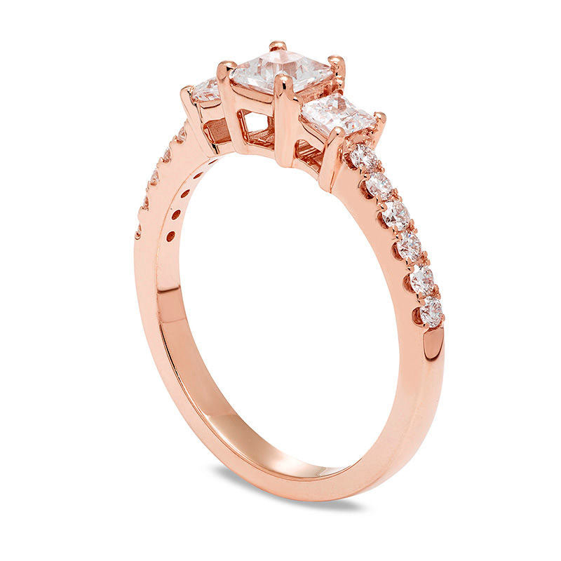 1.0 CT. T.W. Certified Princess-Cut Natural Diamond Three Stone Engagement Ring in Solid 14K Rose Gold (I/I1)