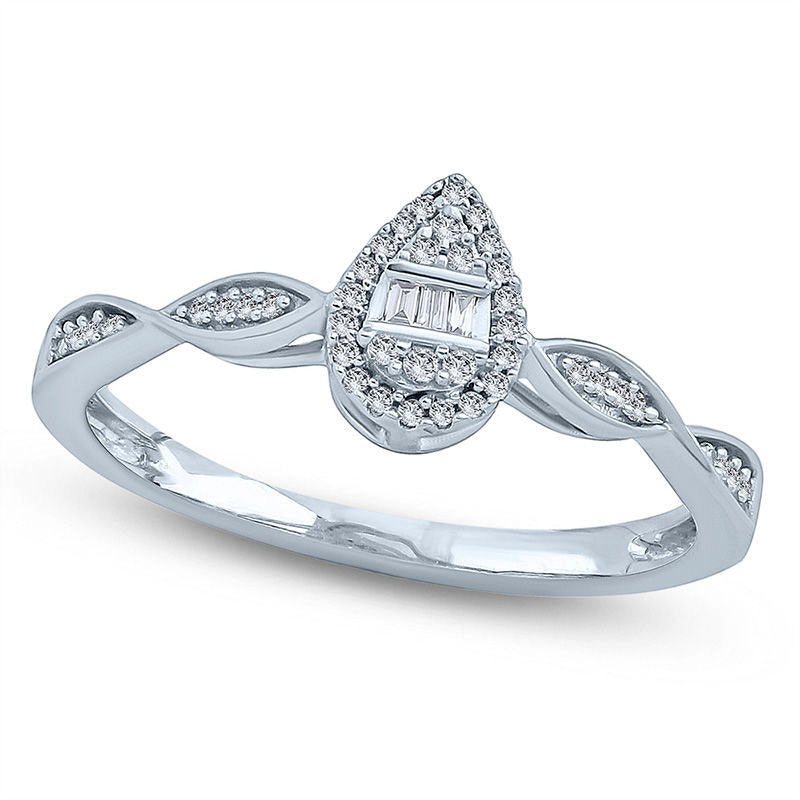 0.10 CT. T.W. Composite Natural Diamond Pear-Shaped Frame Twist Promise Ring in Solid 10K White Gold