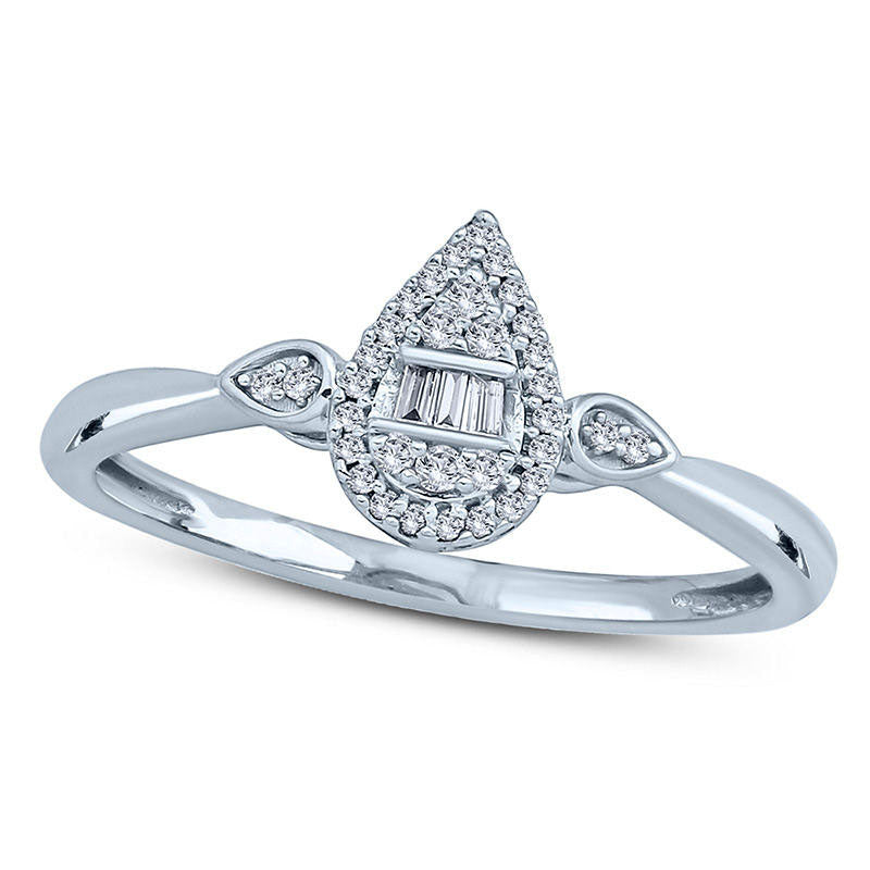 0.10 CT. T.W. Composite Natural Diamond Pear-Shaped Frame Petal-Sides Promise Ring in Solid 10K White Gold