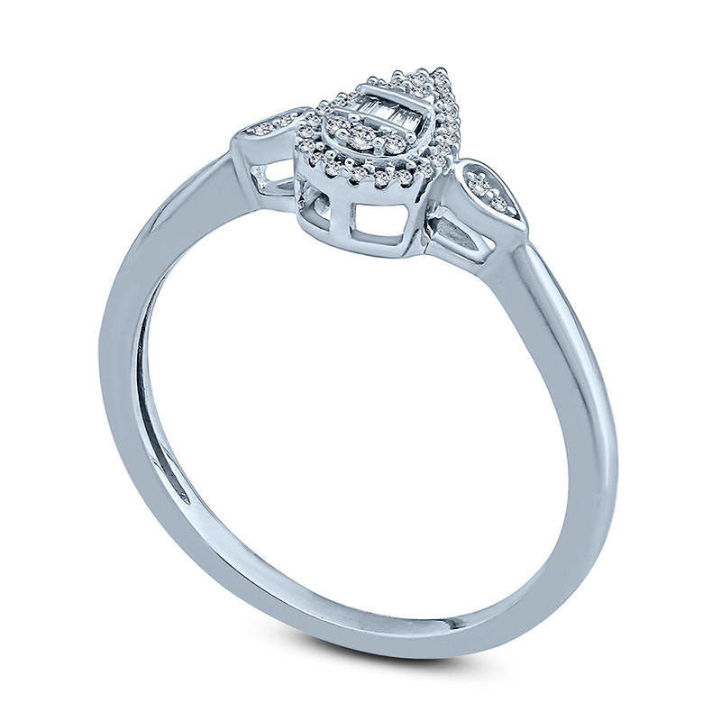 0.10 CT. T.W. Composite Natural Diamond Pear-Shaped Frame Petal-Sides Promise Ring in Solid 10K White Gold