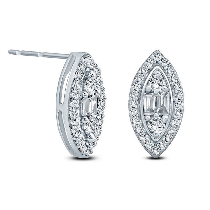 0.17 CT. T.W. Composite Diamond Marquise Frame Stud Earrings in 10K White Gold