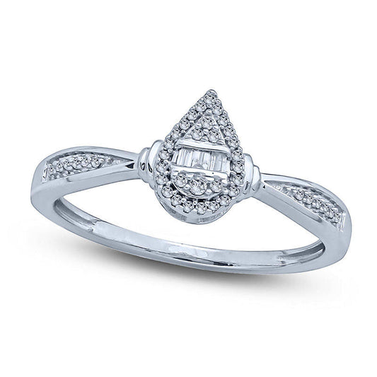 0.10 CT. T.W. Composite Natural Diamond Pear-Shaped Frame Collar Promise Ring in Solid 10K White Gold