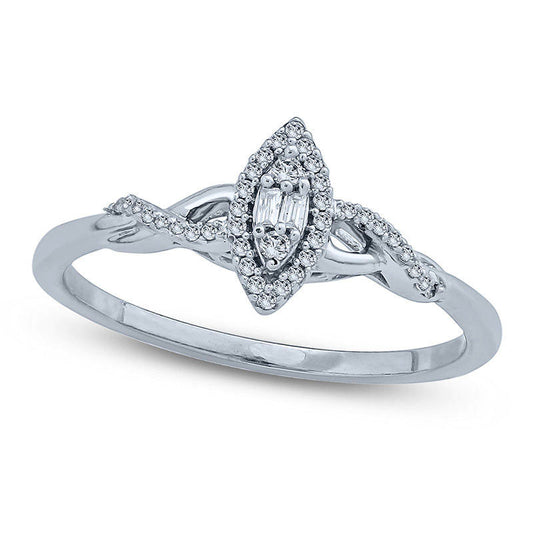 0.10 CT. T.W. Composite Natural Diamond Marquise Frame Twist Promise Ring in Solid 10K White Gold