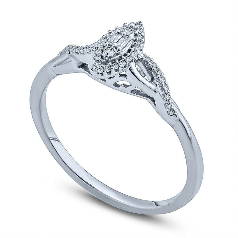 0.10 CT. T.W. Composite Natural Diamond Marquise Frame Twist Promise Ring in Solid 10K White Gold