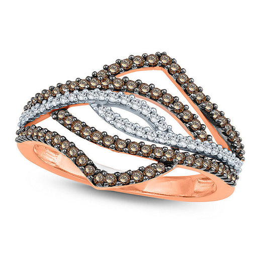 0.50 CT. T.W. Champagne and White Natural Diamond Bypass Loop Ring in Solid 10K Rose Gold