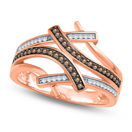 0.25 CT. T.W. Champagne and White Natural Diamond Multi-Row Bypass Ring in Solid 10K Rose Gold