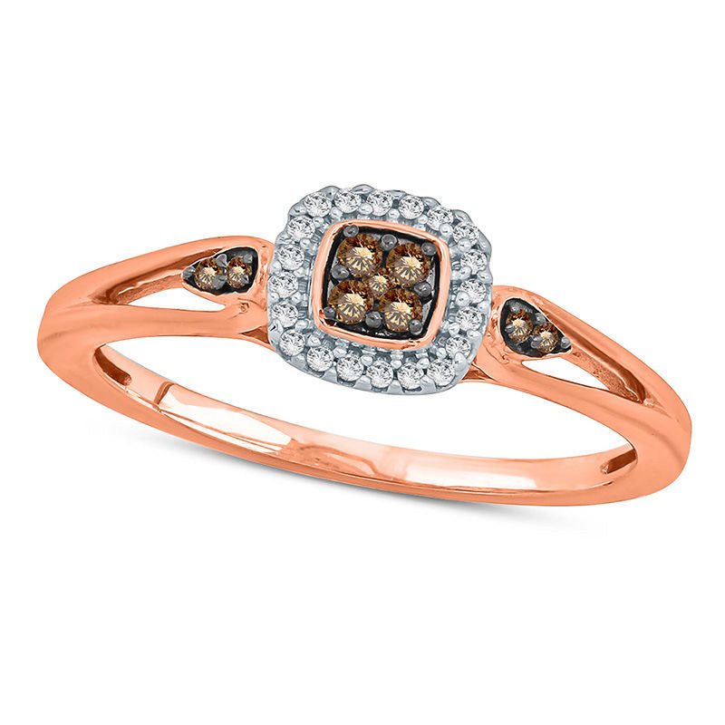 0.13 CT. T.W. Champagne Natural Diamond Frame Petal-Sides Promise Ring in Solid 10K Rose Gold