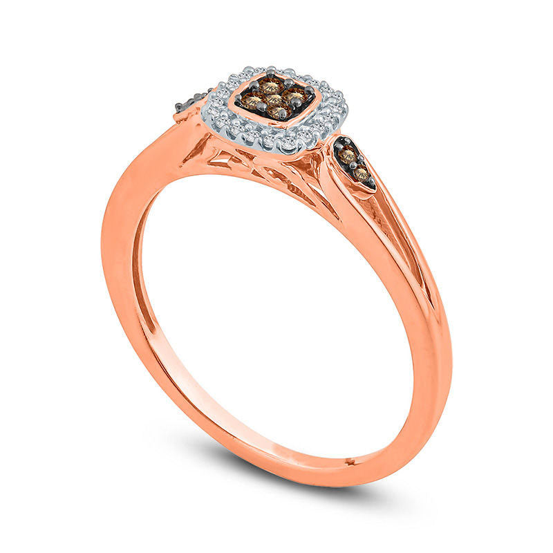 0.13 CT. T.W. Champagne Natural Diamond Frame Petal-Sides Promise Ring in Solid 10K Rose Gold