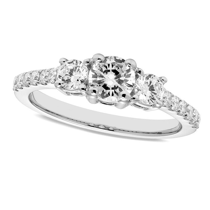 1.0 CT. T.W. Certified Natural Diamond Three Stone Engagement Ring in Solid 14K White Gold (I/I1)